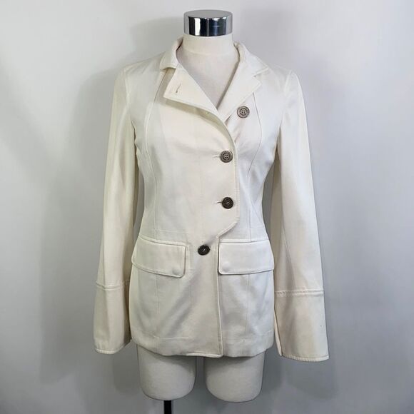 Burberry Cream High Neck Side Button Jacket - Picture 1 of 16